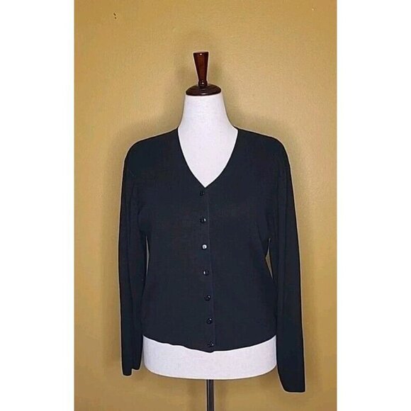 BICE Sweaters - Bice Womens Black Cardigan V Neck Sweater Large Ramie Cotton